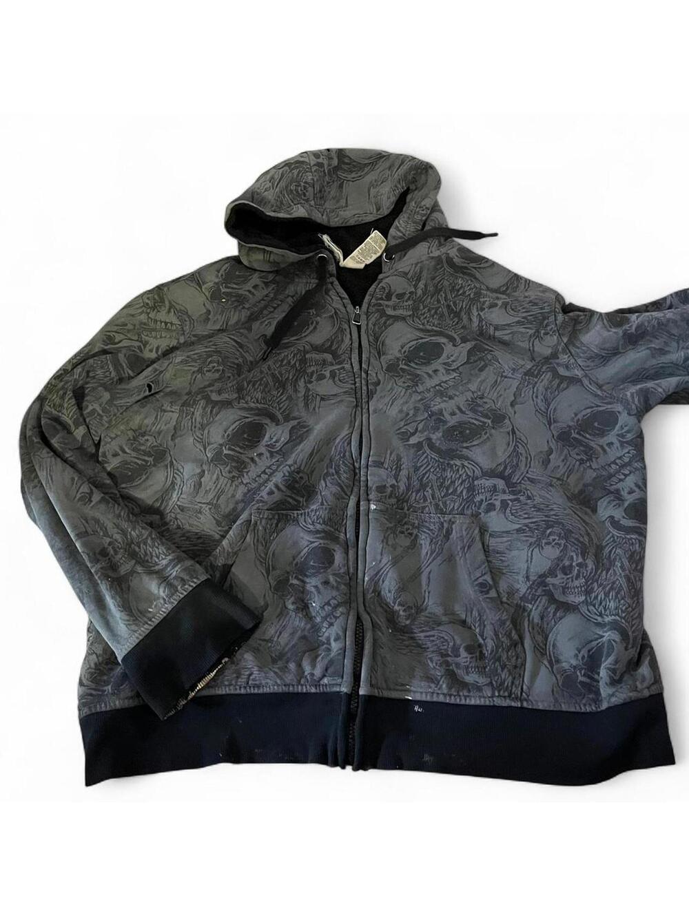 y2k faded glory skull grunge fur zip up jacket